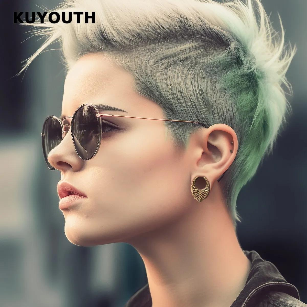  KUYOUTH Tunnels d'oreille, dilatateurs creux et écarteurs en forme de nervures de feuille, bijoux
