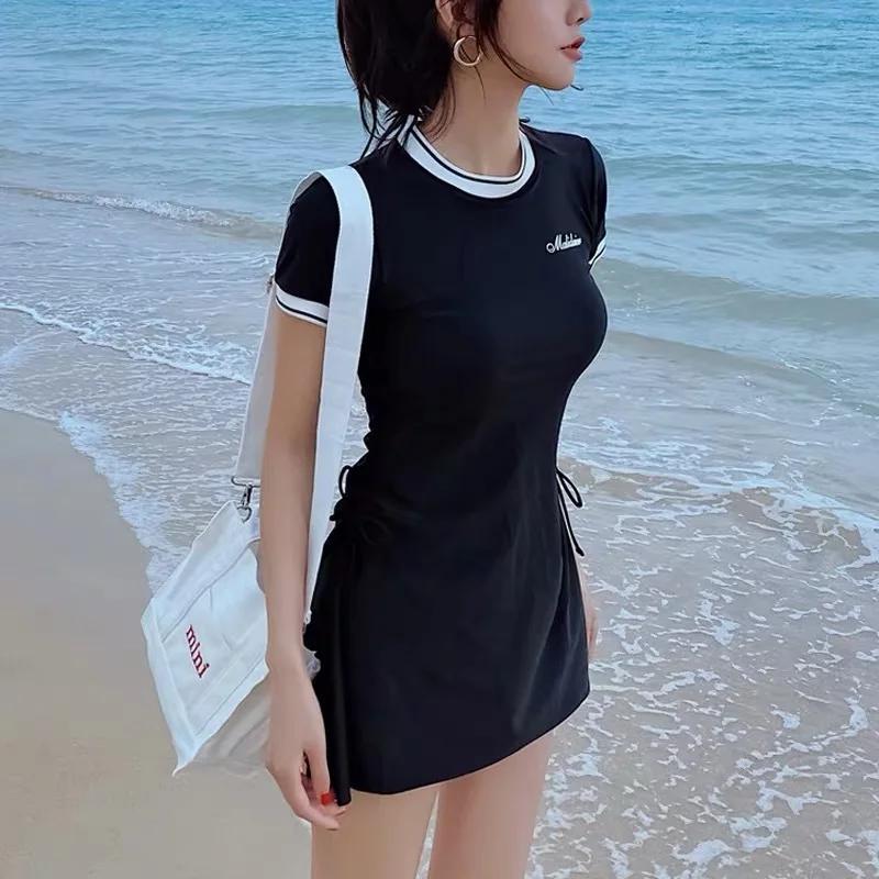 Maillot de bain une pièce femme sexy ventre couvrant - Manches courtes style coréen pour printemps chaud
