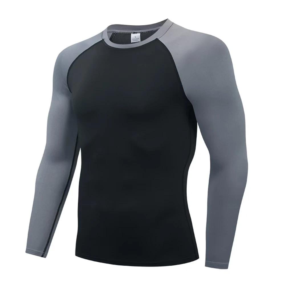 T-shirt de Compression à manches longues pour hommes, chemise de course, de musculation, à séchage r