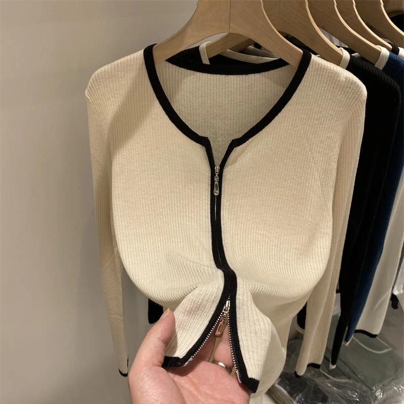 Pull tricoté femmes Cardigans nouveau à manches longues col rond blanc tricot pull Cardigan haut pou