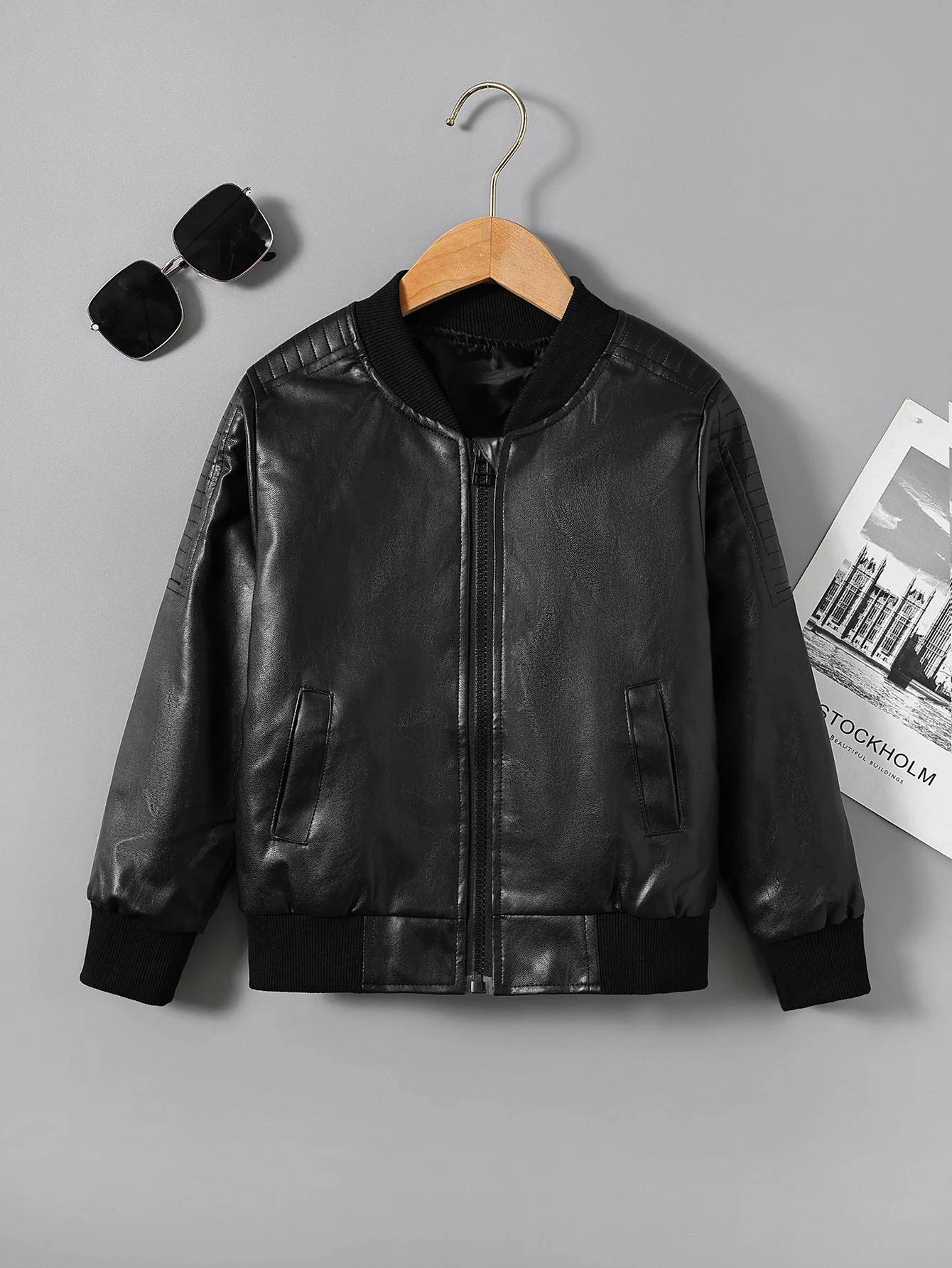 Vêtements pour enfants pour garçons, veste en cuir PU pour enfants plus âgés, veste de style moto d'