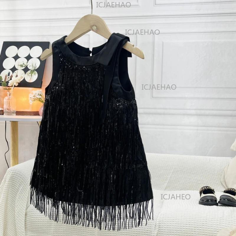 Nouvelle Robe Sans Manches à Paillettes et Franges pour Filles 2026 – Tenue de Cérémonie Scintillant