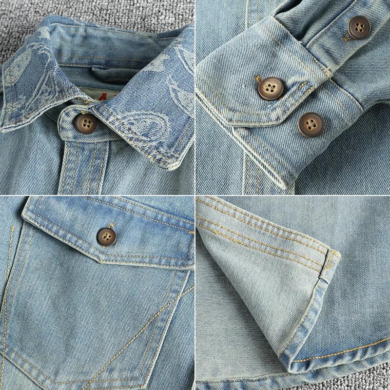 Manteau en denim rétro américain à manches longues pour hommes, revers, pur coton, lavé, vieux, mult