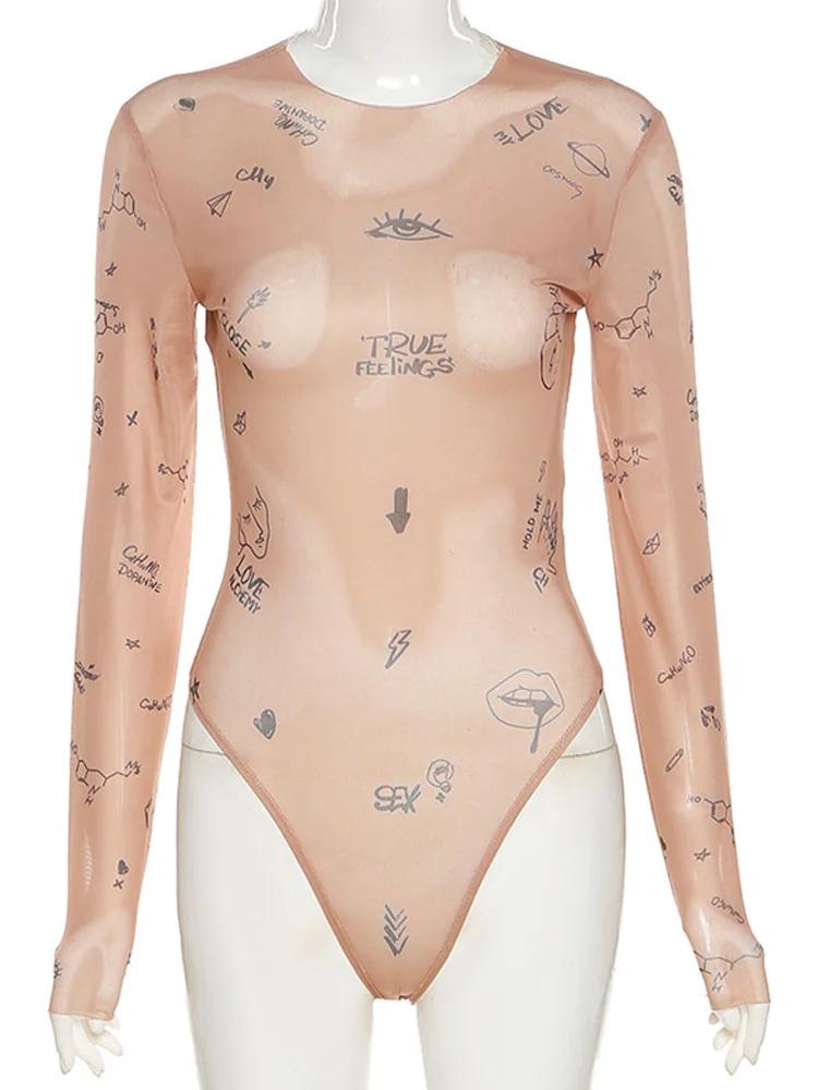 Haut une pièce moulant et Sexy pour femmes, body à manches longues, col rond, vêtements de fête de b