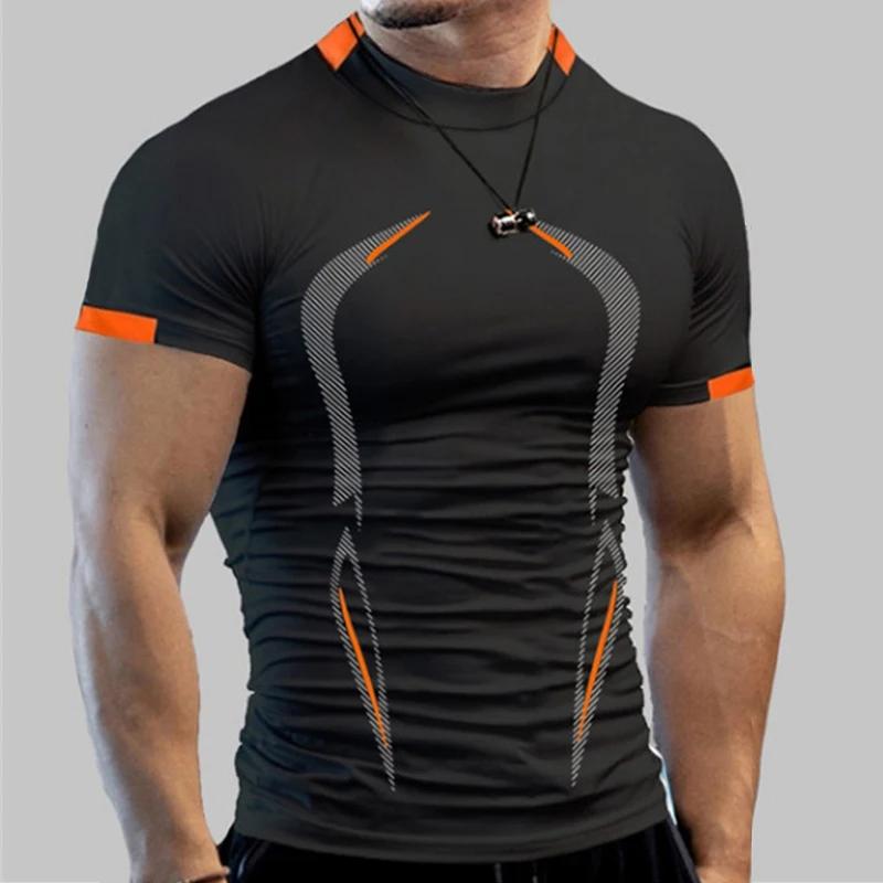 Hommes Compression Gym t-shirt à manches courtes musculation haut de Fitness t-shirt homme séchage r