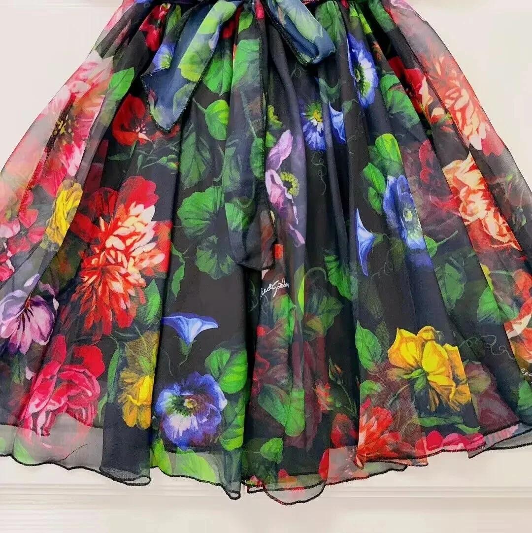 Robe à fleurs noires pour filles, doublure en coton doux, vêtements haut de gamme pour enfants, nouv