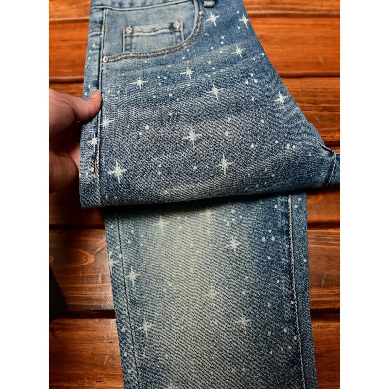Jean de luxe léger imprimé Flash pour hommes, avec petits pieds, vêtements d'automne pour hommes, pa