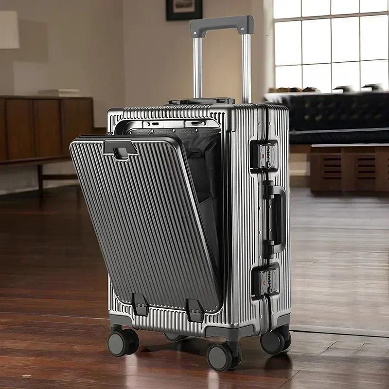 Valise à bagages roulante de grande capacité, ouverture frontale, cadre en aluminium ABS + boîtier d