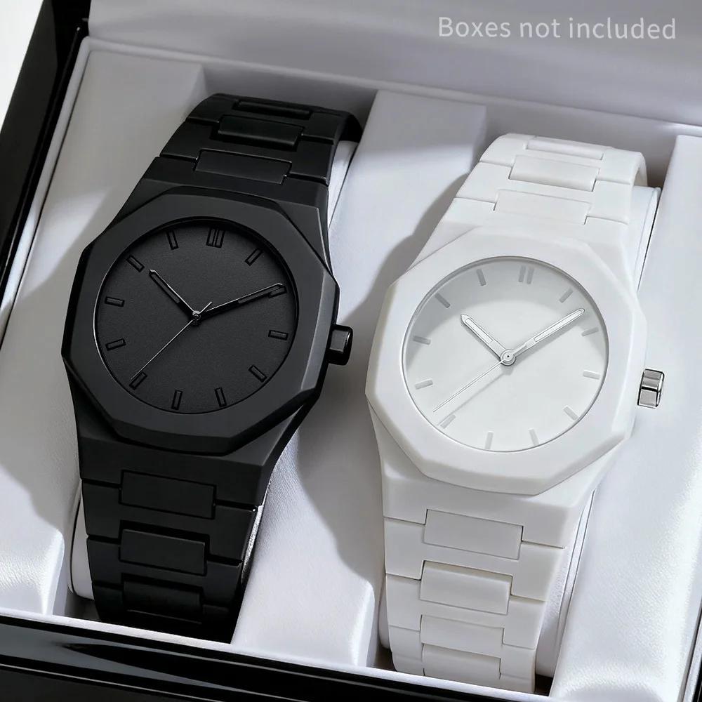 2 pièces mode hommes montres à Quartz ensemble décontracté bracelet en plastique homme sport montre-