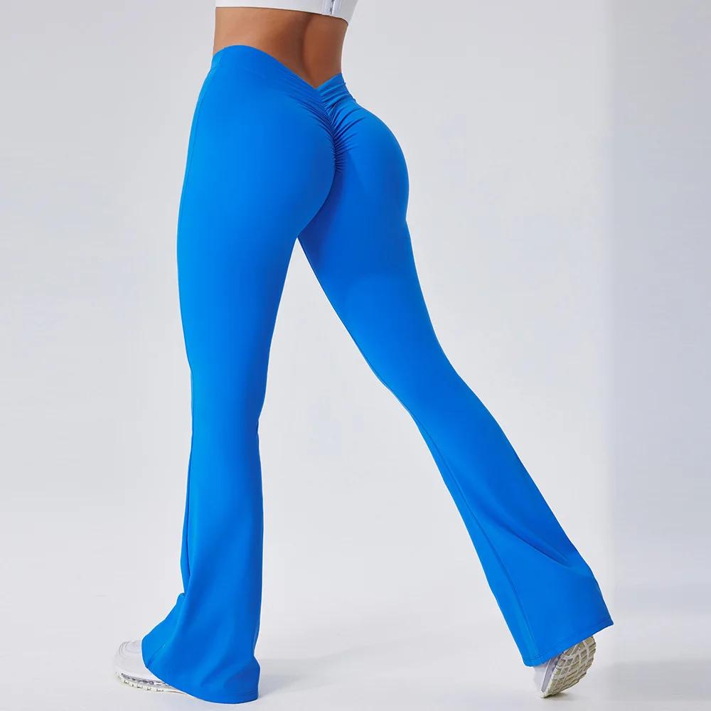 Pantalon évasé taille haute pour femme, leggings évasés, pantalon large, hanche en forme de V, yoga,