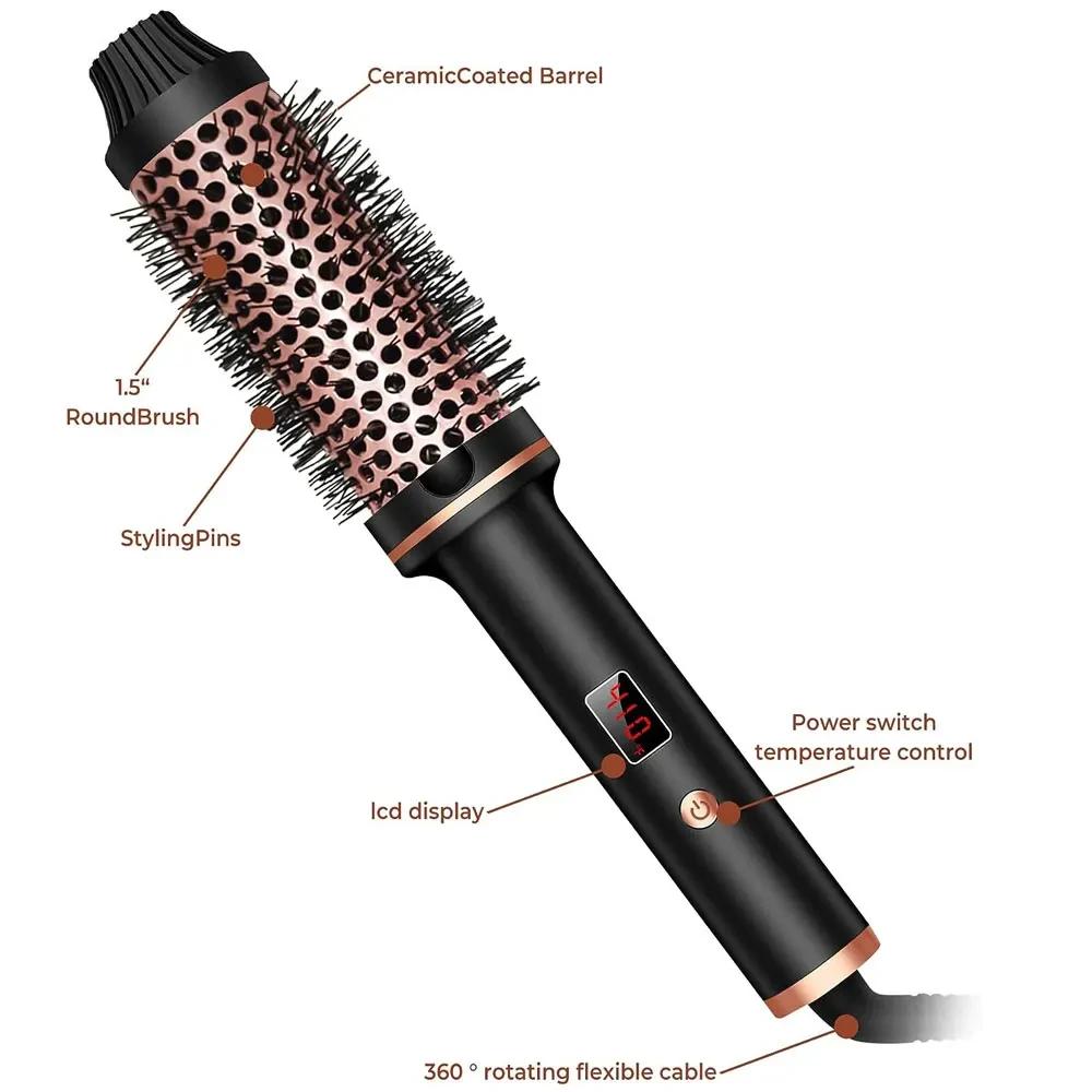 Fer à Friser Professionnel Ionique 3 en 1, Brosse Thermique Anti-Brûlure, Baguette à Boucles