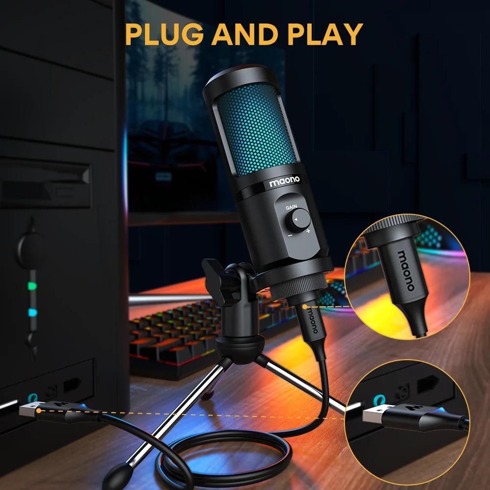 Microphone USB de bureau à condensateur Maono PM461TR RGB pour jeux, podcasts, enregistrement et str