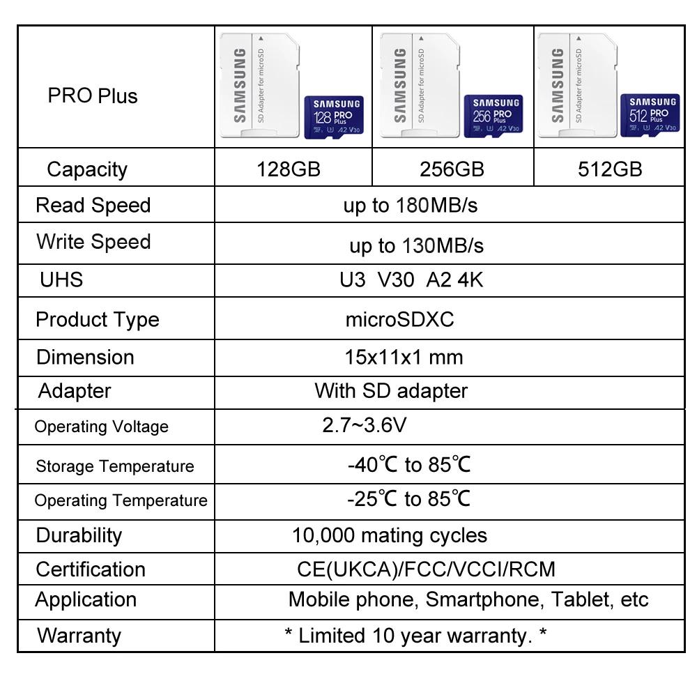 SAMSUNG EVO/PRO Plus carte mémoire 64G A1 carte Micro SD 128G 256G 512G U3 A2 V30 enregistreur de le