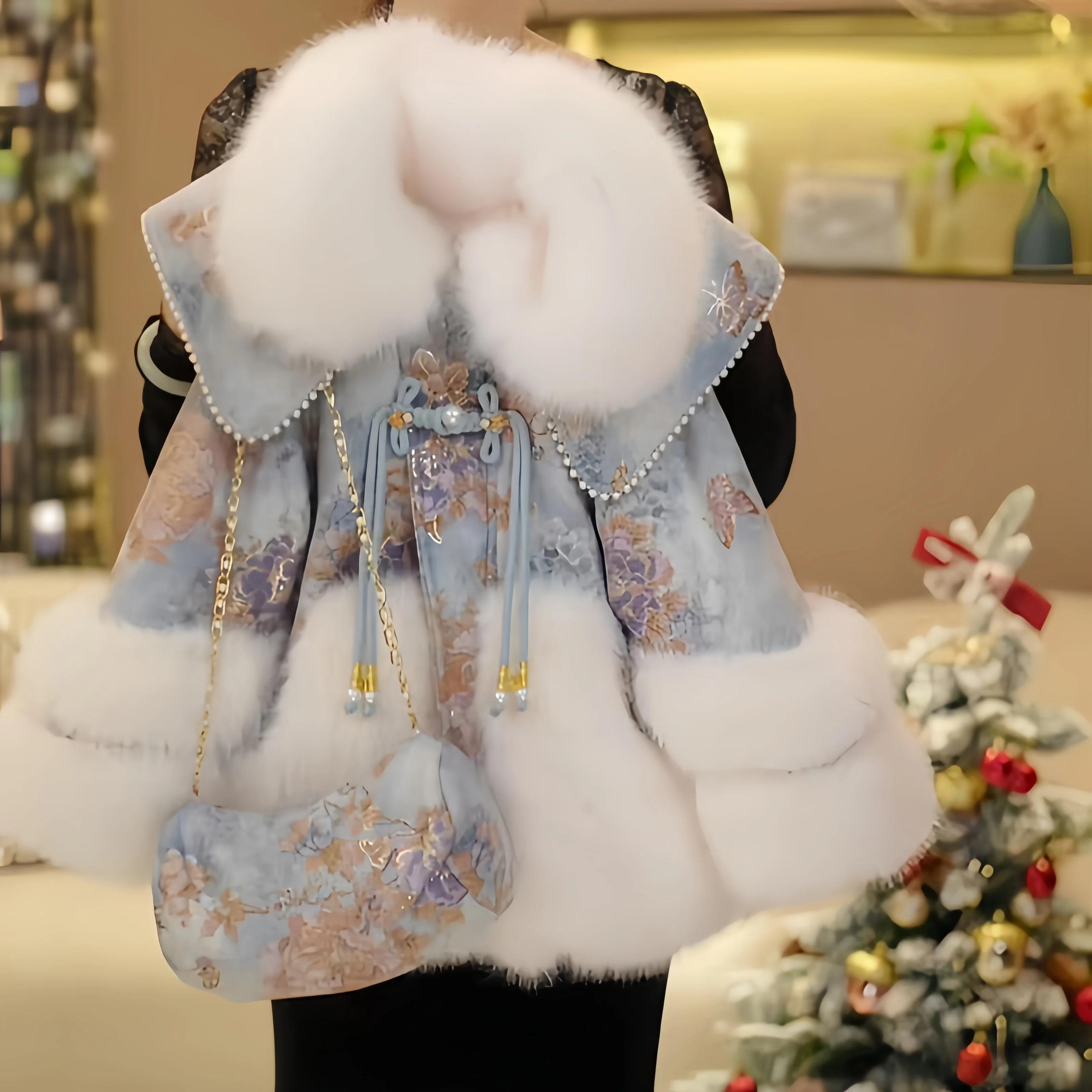 2025 hiver adolescentes chaud fausse fourrure veste rétro vêtements d'extérieur patchwork jacquard m