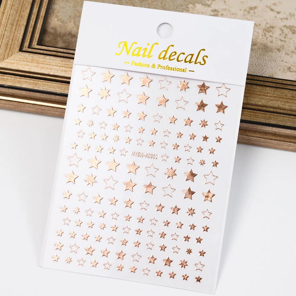 Autocollant 3D étoile noir et blanc pour Nail Art, décalcomanies auto-adhésives pentagramme Y2K, pai