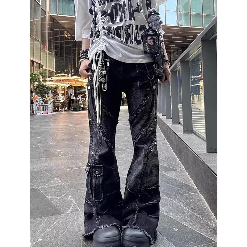 Jean Baggy Évasé Y2K Style Harajuku Japonais pour Femme, Pantalon Cargo Vintage Oversize en Denim Pa
