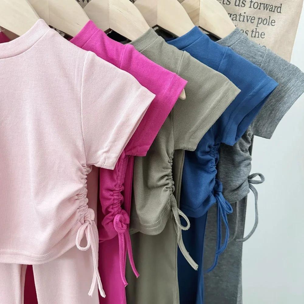Bear Leader – ensemble d'été pour bébé fille, Version coréenne, couleur unie, col rond, haut avec co