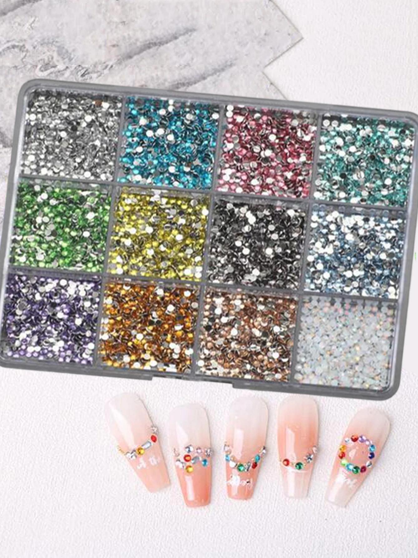 12 grilles (6000 pièces) strass pour Nail Art en résine 3D + outils 2mm diamant brillant breloques p