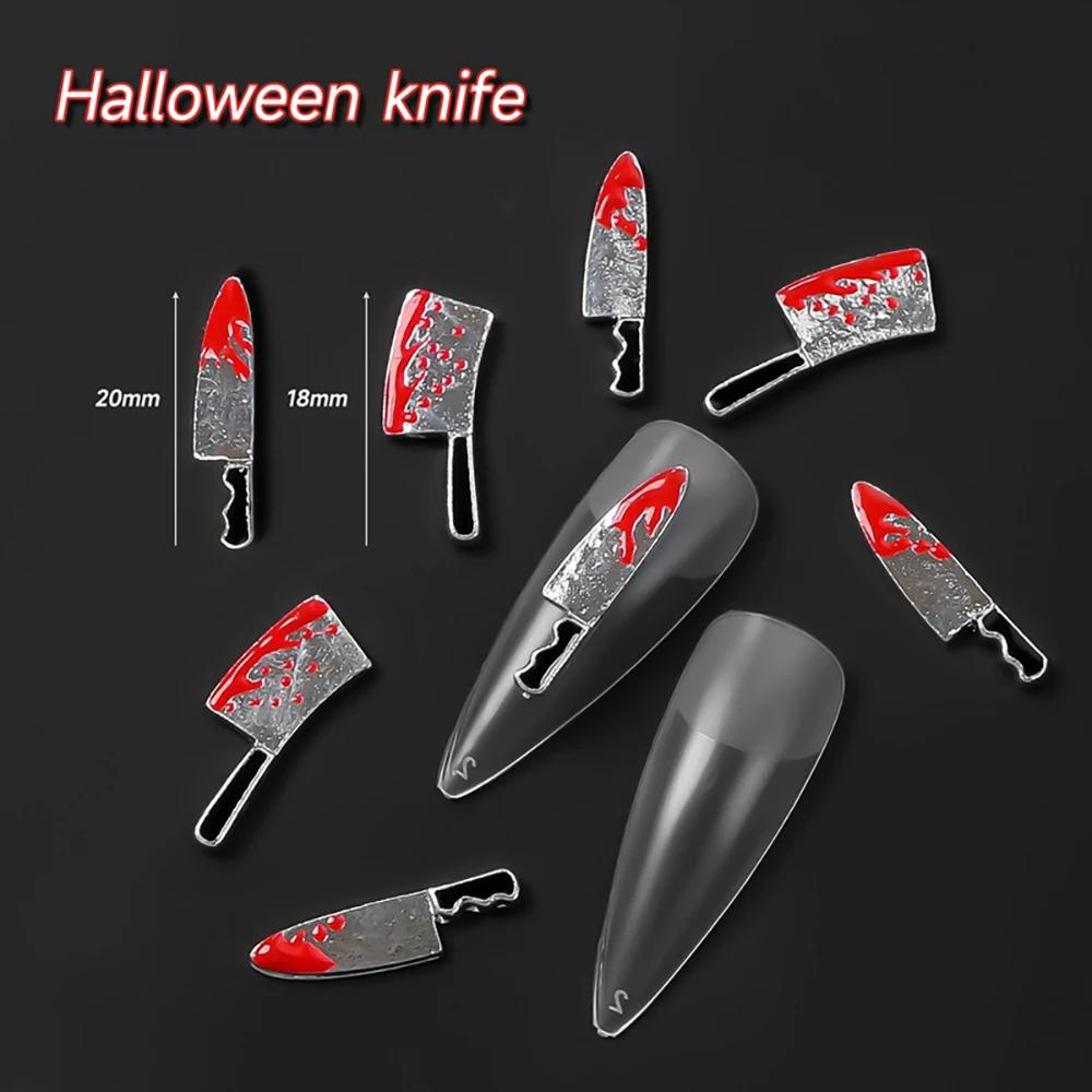10 Pièces Faux Armes d'Halloween avec Breloques Ongles Effet Sang, Décorations Métalliques pour Ongl
