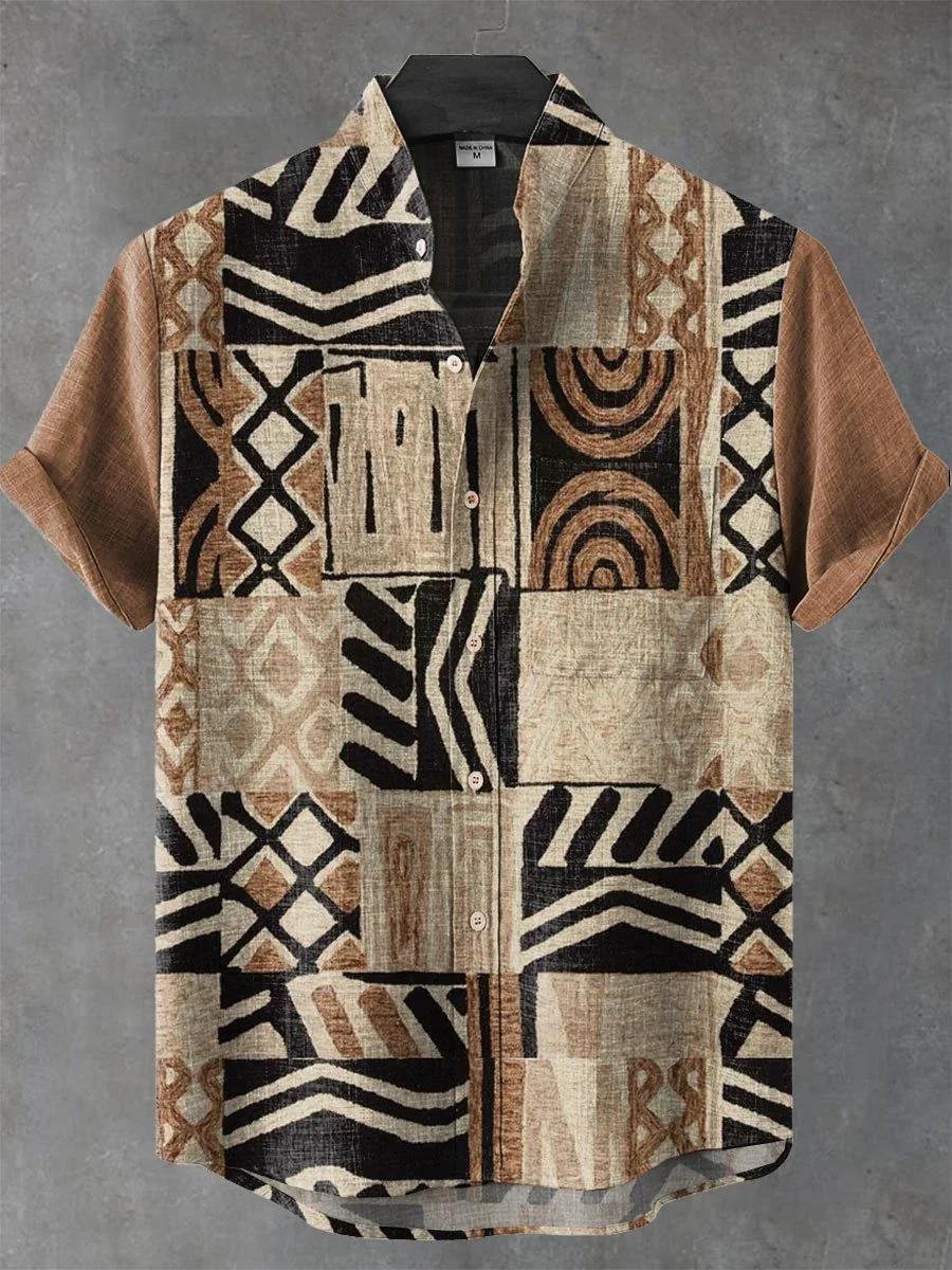 2025 Vintage Style africain hommes rétro ethnique Tribal à manches courtes chemise hauts mode décont