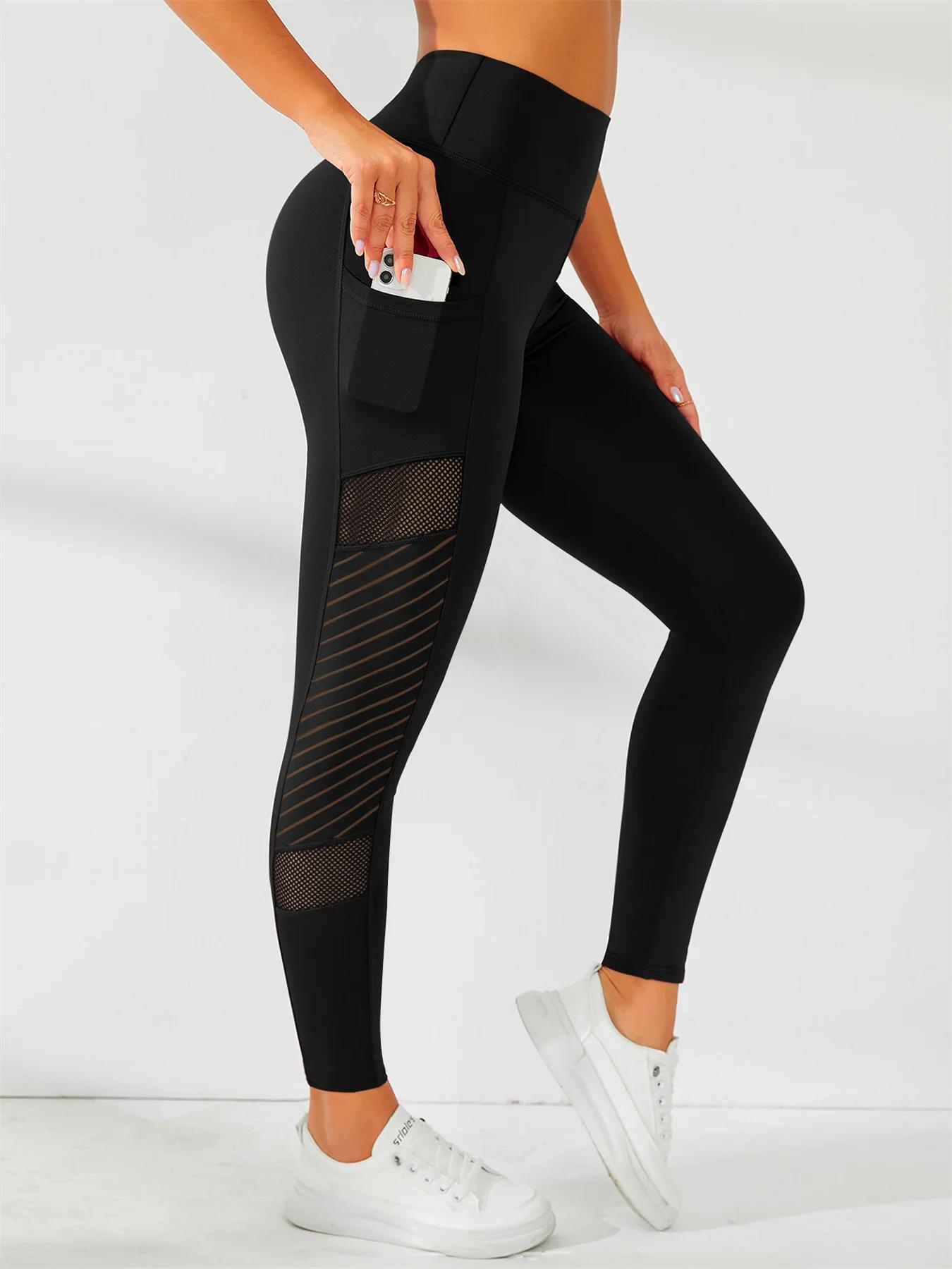 Pantalon de Yoga à épissure en maille latérale, avec poches, haute élasticité, confortable, respiran