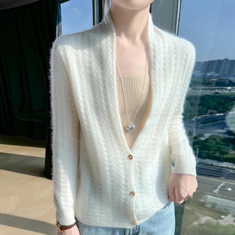 Col écharpe femmes Cardigan hauts automne hiver nouveau Chic 100% laine mérinos pull gracieux femme