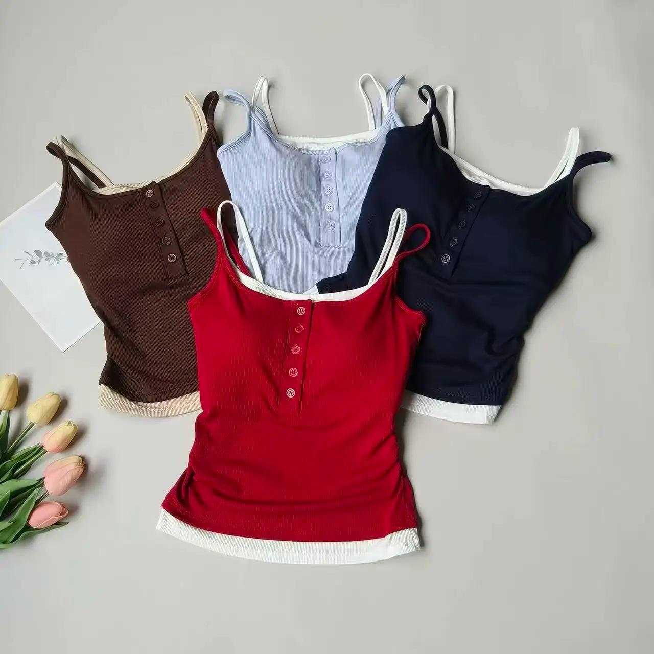Débardeur de Yoga, débardeur de sport deux pièces simulé une pièce avec coussinets de soutien-gorge