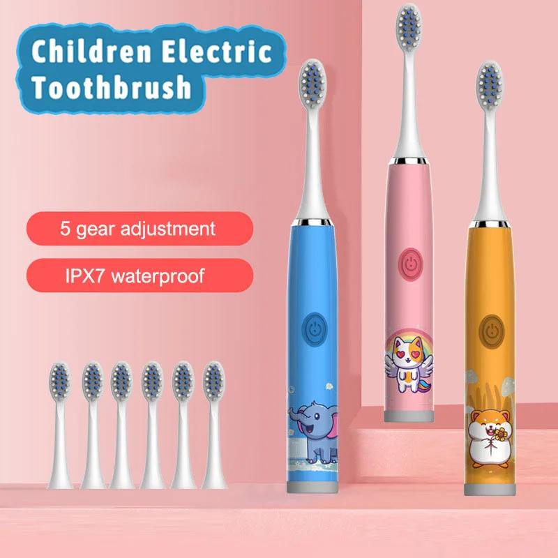 Brosse à dents électrique aste USB Sonic pour enfants, brosse de dessin animé colorée pour enfants,