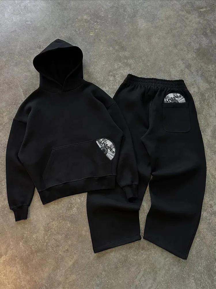 Costume de sport pour hommes, Streetwear rétro décontracté, tendance, Y2K, Harajuku, sweat à capuche