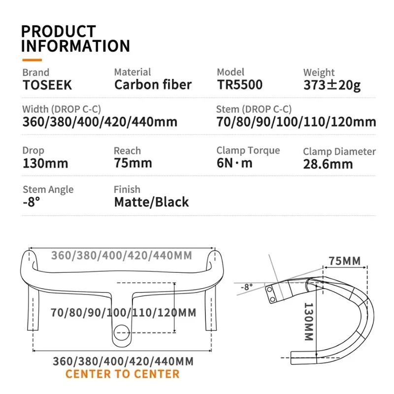 TOSEtransmith-Guidon intégré en fibre de carbone pour vélo de route, barre de poignée ultralégère av