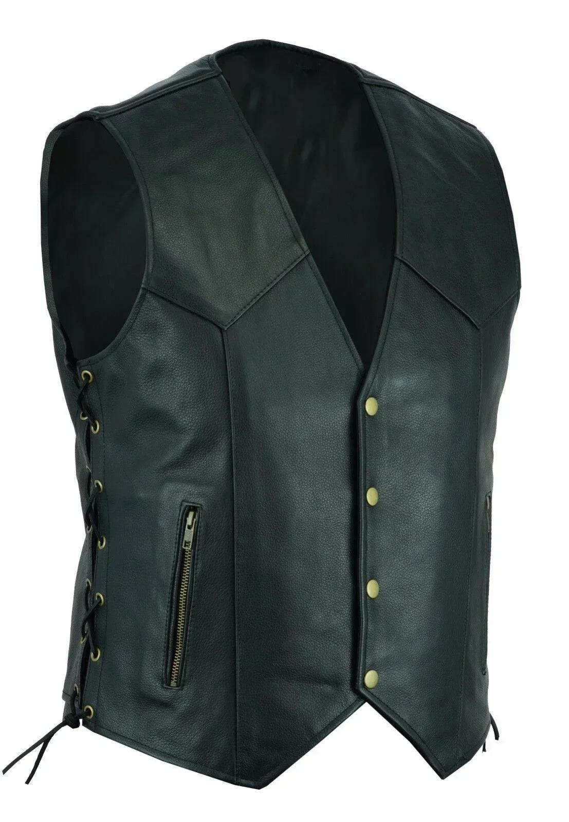 Gilet en cuir Punk mode manteau décontracté moto gilet hommes solide gilet flotte