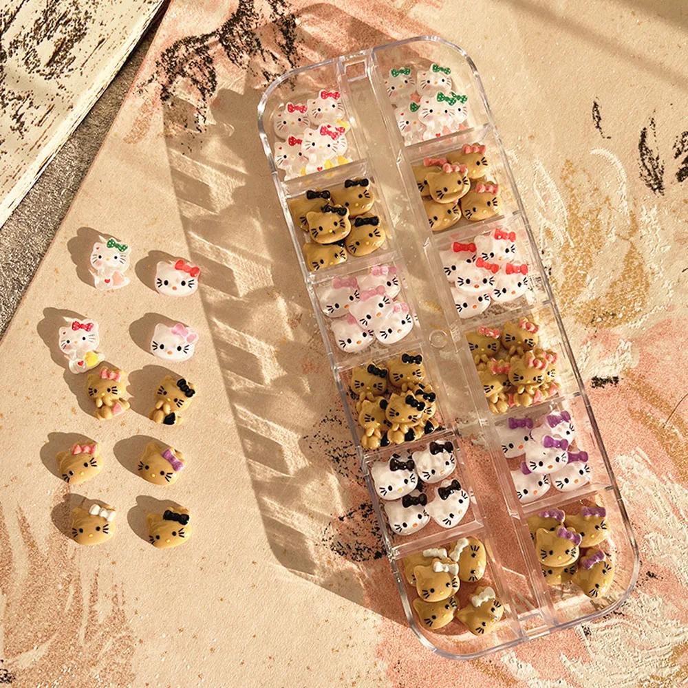 Boîte de 12 compartiments, Mini décorations d'ongles 3D Hello Kitty, Breloques pour nail art Y2K Haw