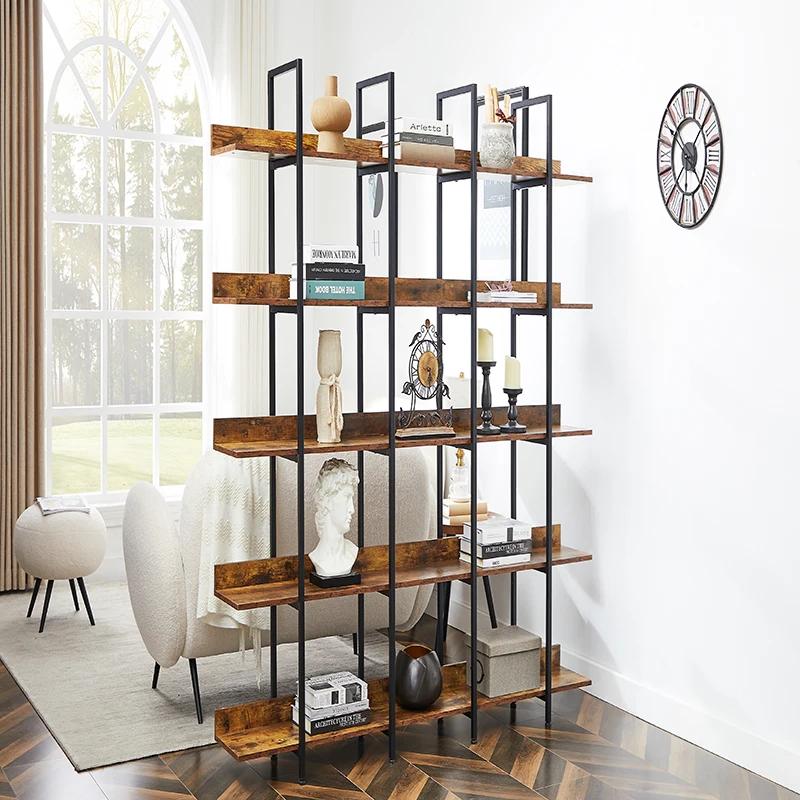 Bibliothèque Ouverte à 5 Niveaux, Étagère de Style Industriel Vintage avec Cadre en Métal, Planche N