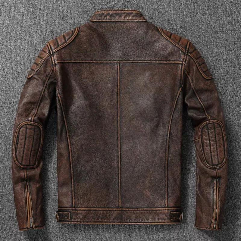 Vintage noir marron véritable peau de vache veste en cuir véritable fourrure hommes veste en cuir Bo