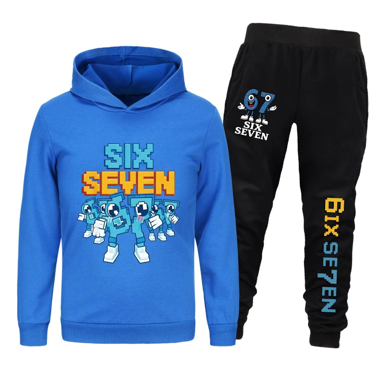 Ensemble de vêtements pour enfants Six Seven, dessin animé Steal A Brainrot, sweat à capuche + panta