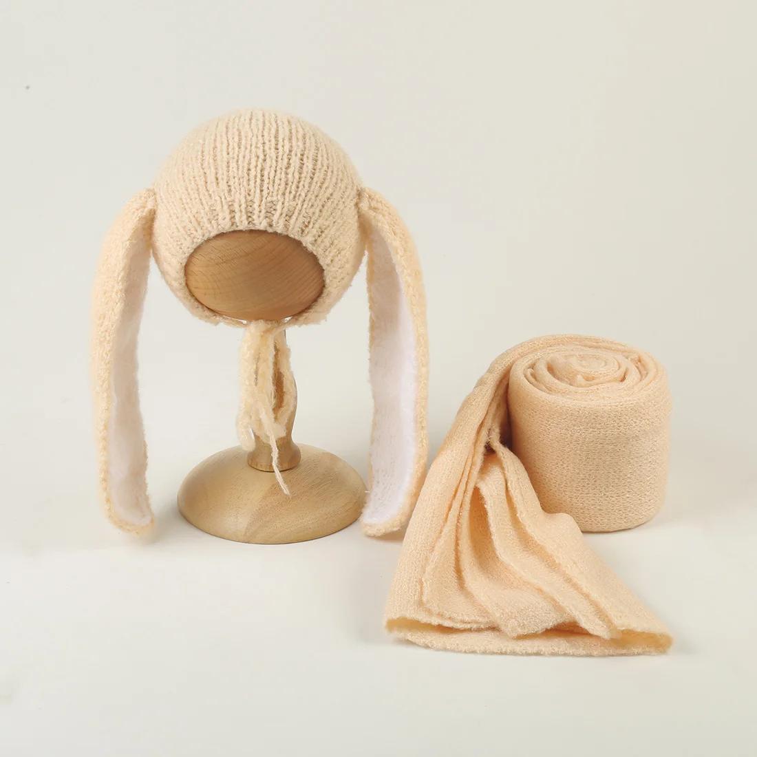 Ensemble bonnet lapin en tricot pour nouveau-né, accessoires de photographie, bonnet lapin doux, com
