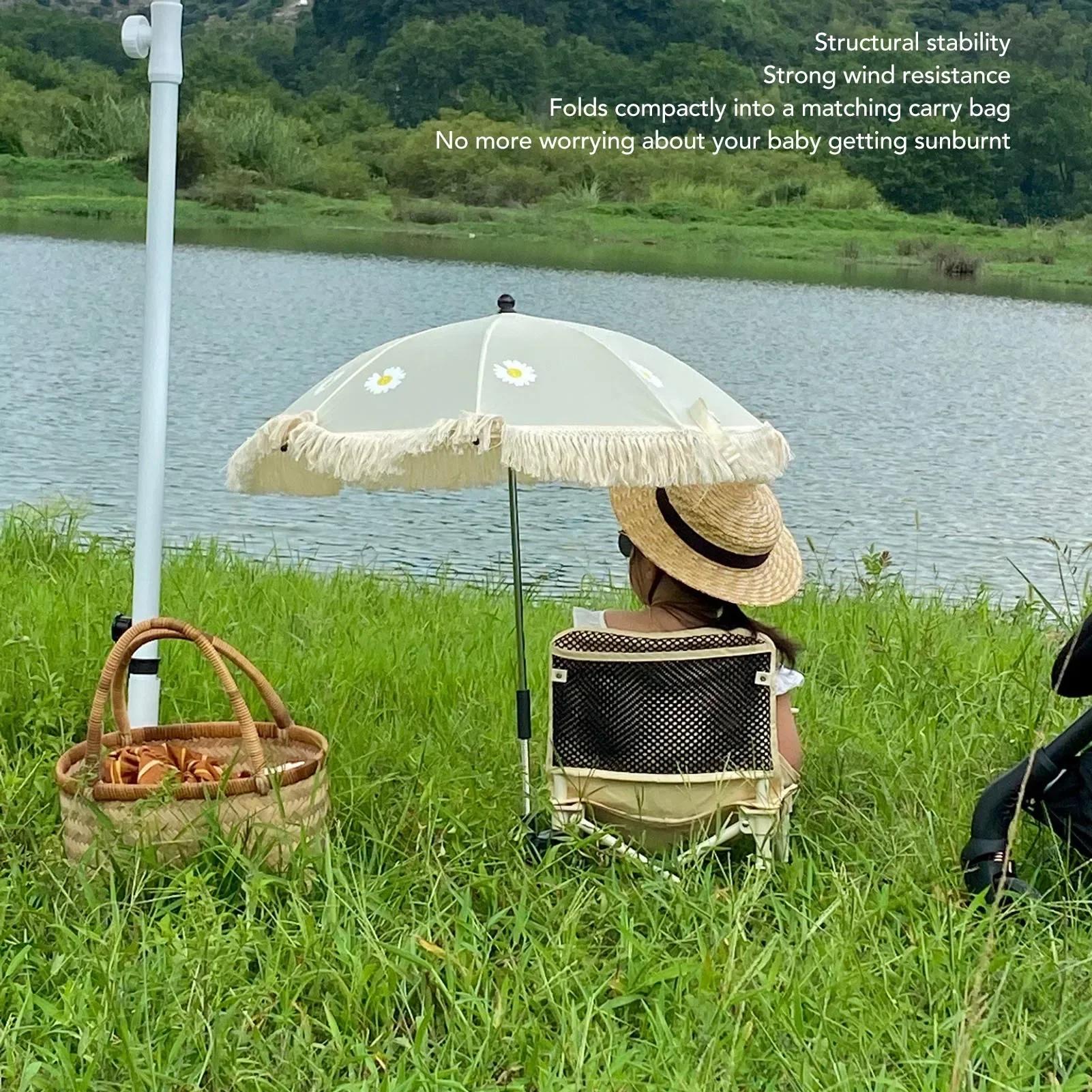 Parasol Beige à Franges Ultraviolets pour Bébé, Parapluie de Plage Extérieur pour Enfant, Accessoire