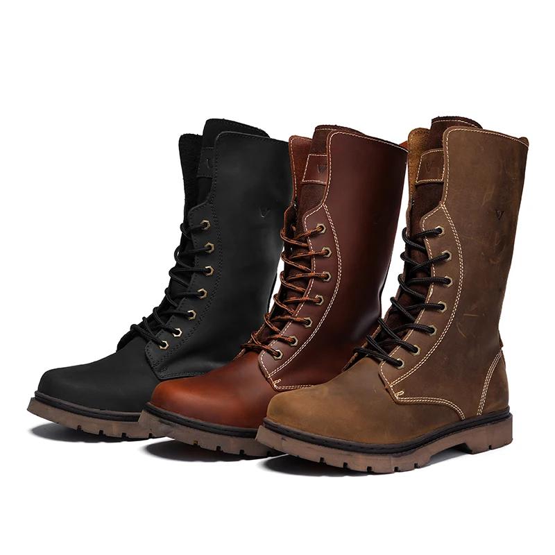 Bottes de randonnée en cuir pour hommes, bottes de moto imperméables, bottes de Combat de trekking,