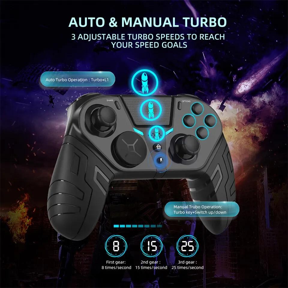 Manette de jeu sans fil Bluetooth à double Vibration, fonction Turbo Programmable pour Console PS4,