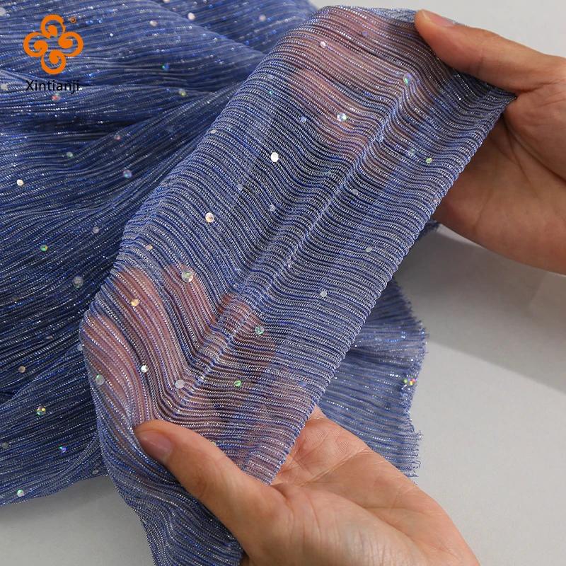 Tissu à paillettes argentées Turban Sari bricolage crêpe paillettes maille dentelle robe de soirée c
