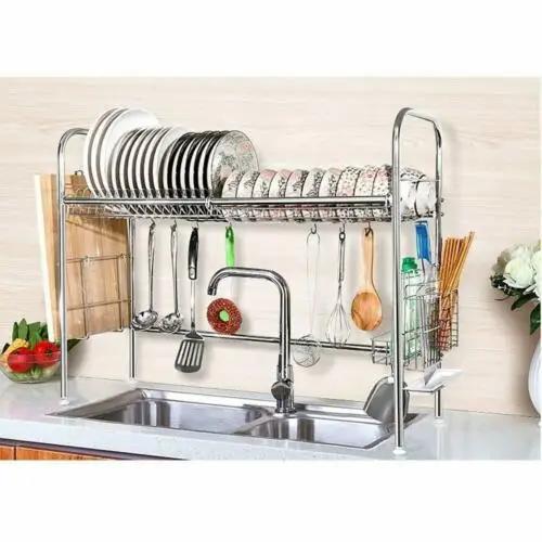 Vaccage de vaisselle à 2 niveaux en acier inoxydable T1, support d'ustensiles pour comptoir