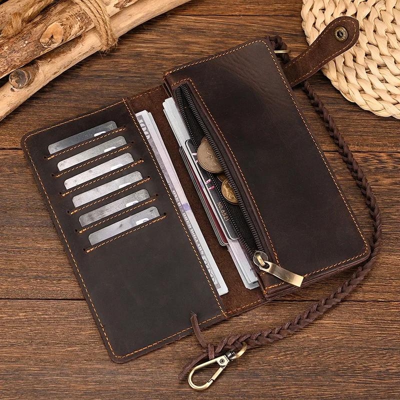 Newsbirds en cuir véritable Long portefeuille poignet ceinture sangle chaîne portefeuille cadeau de