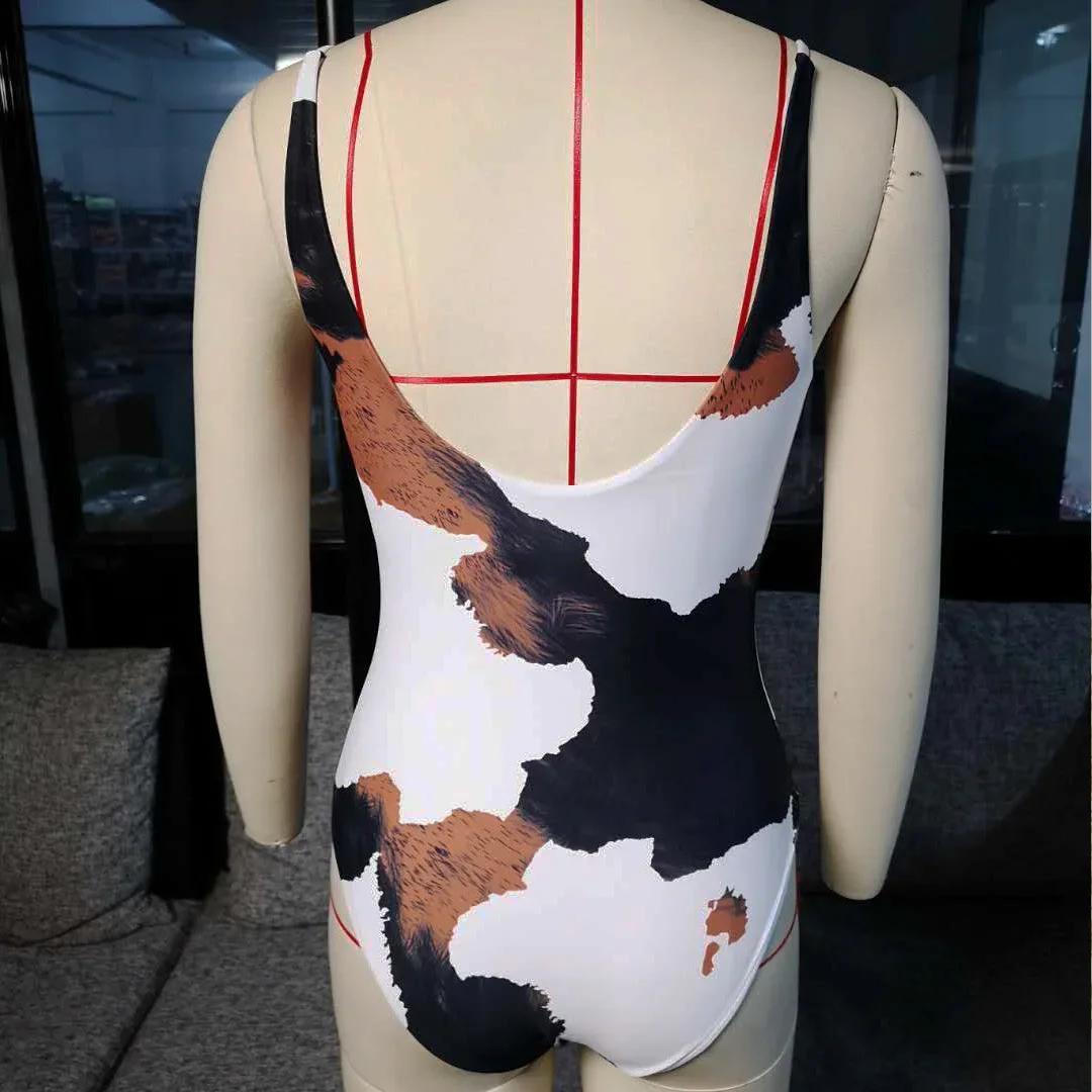 Maillot de bain une pièce sexy pour femme, imprimé vache, col en U, tenue de plage, nouvelle collect