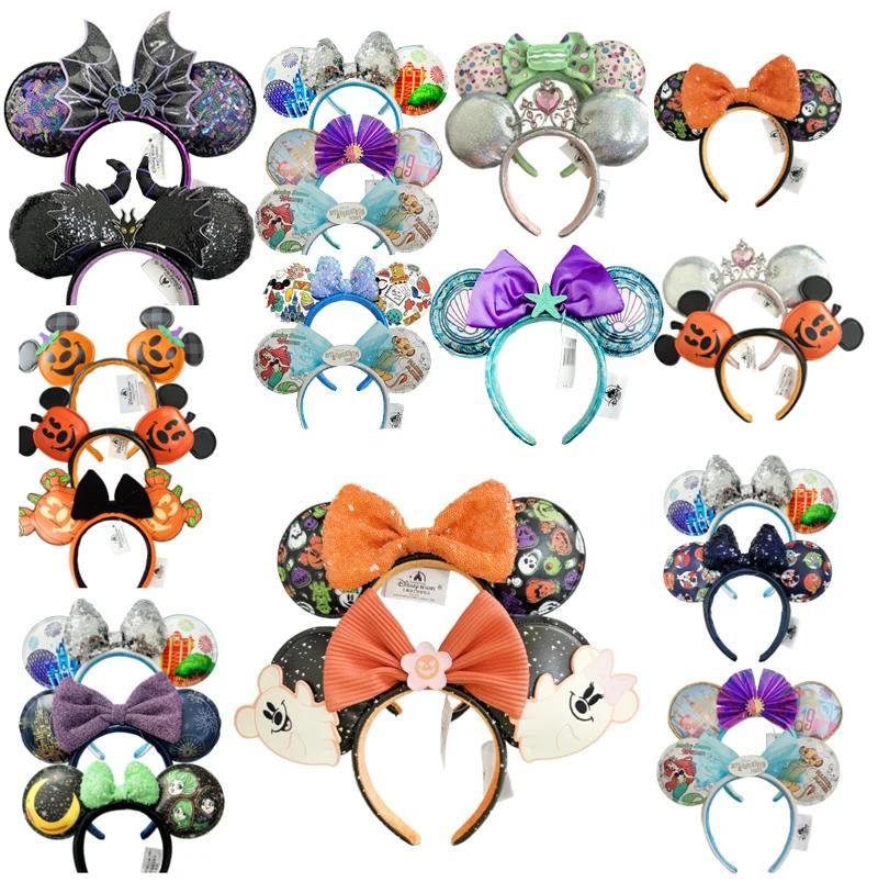 Disney citrouille Mickey Minnie bandeau adultes/enfant Disneyland PU cuir arc oreille femmes cadeaux