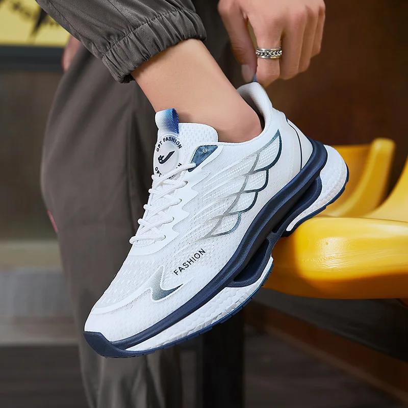 Couple chaussures de sport hommes à lacets respirant blanc classique course en plein air léger confo