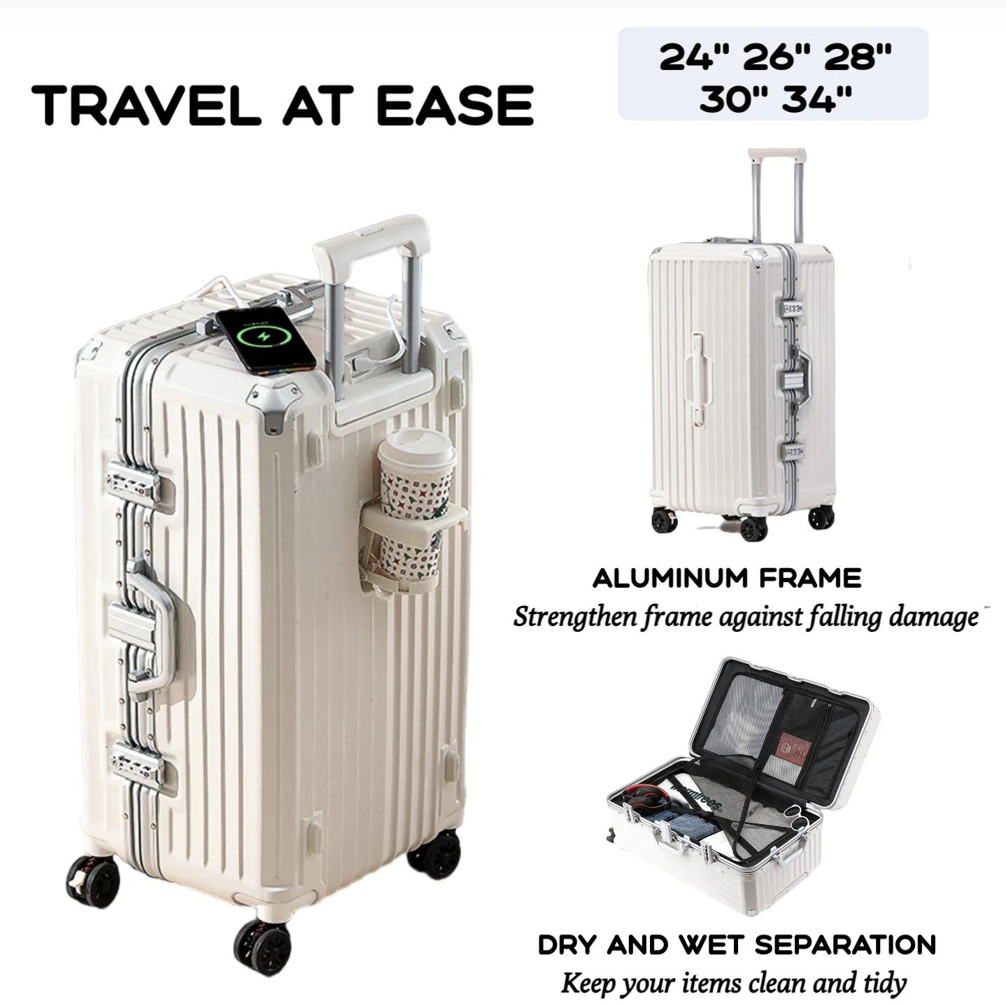 Ensemble de bagages durables de grande capacité pour hommes, valise avec chargeur USB, bagage à main
