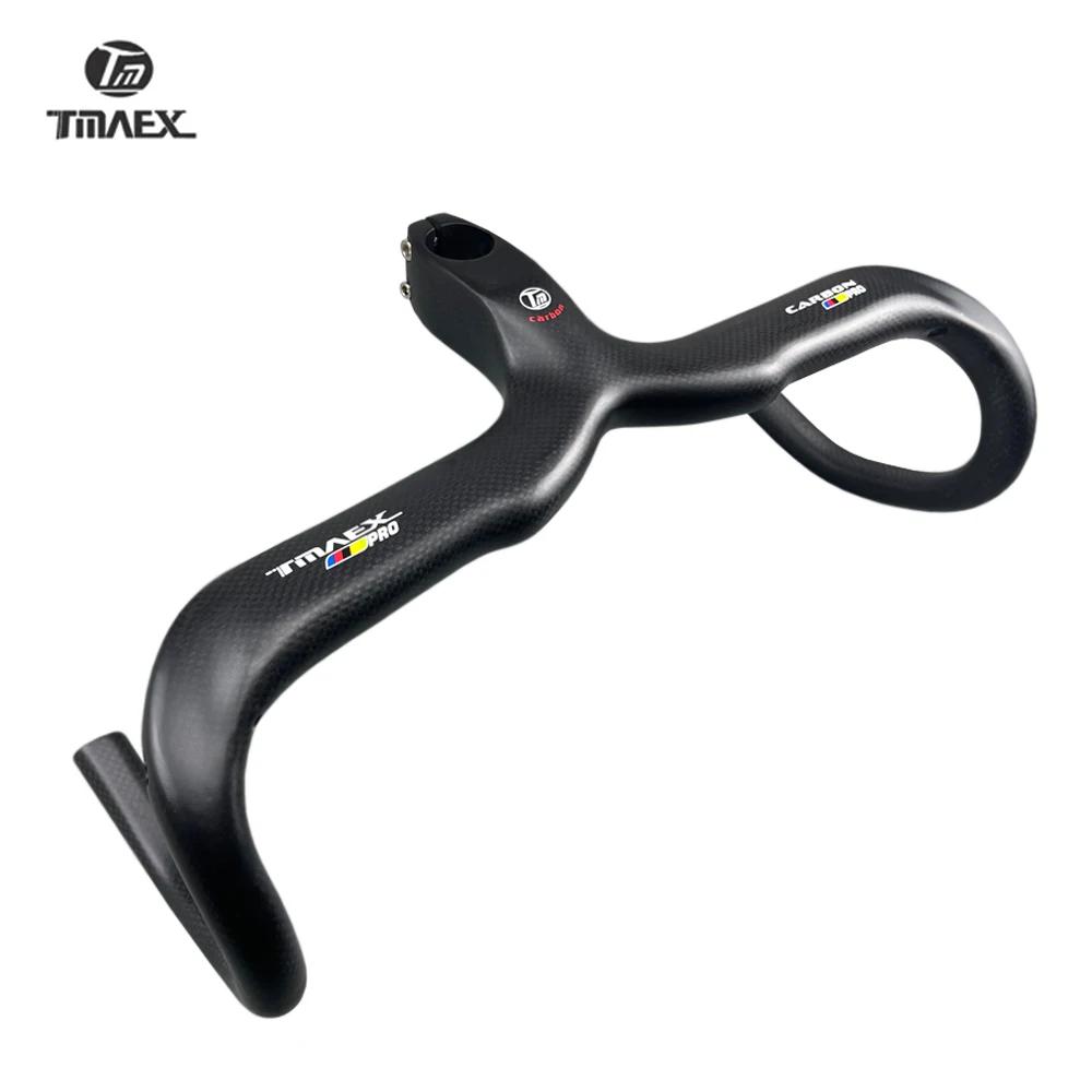TMAEX-Guidon de vélo en carbone, ultraléger, guidon et potence intégrés, pièces de vélo de route, 3K