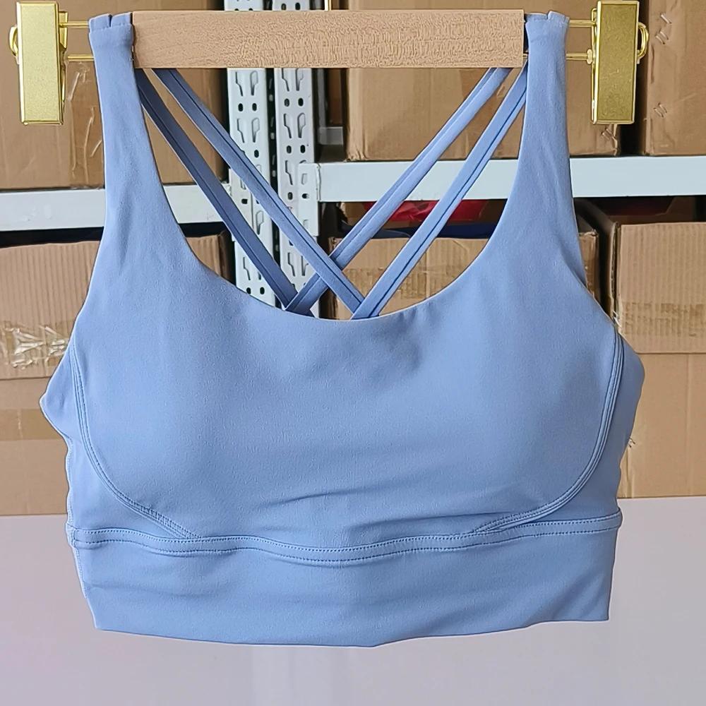 Soutien-gorge de sport en forme de U pour femme, couleur unie, dos croisé, fitness, exercice, yoga,