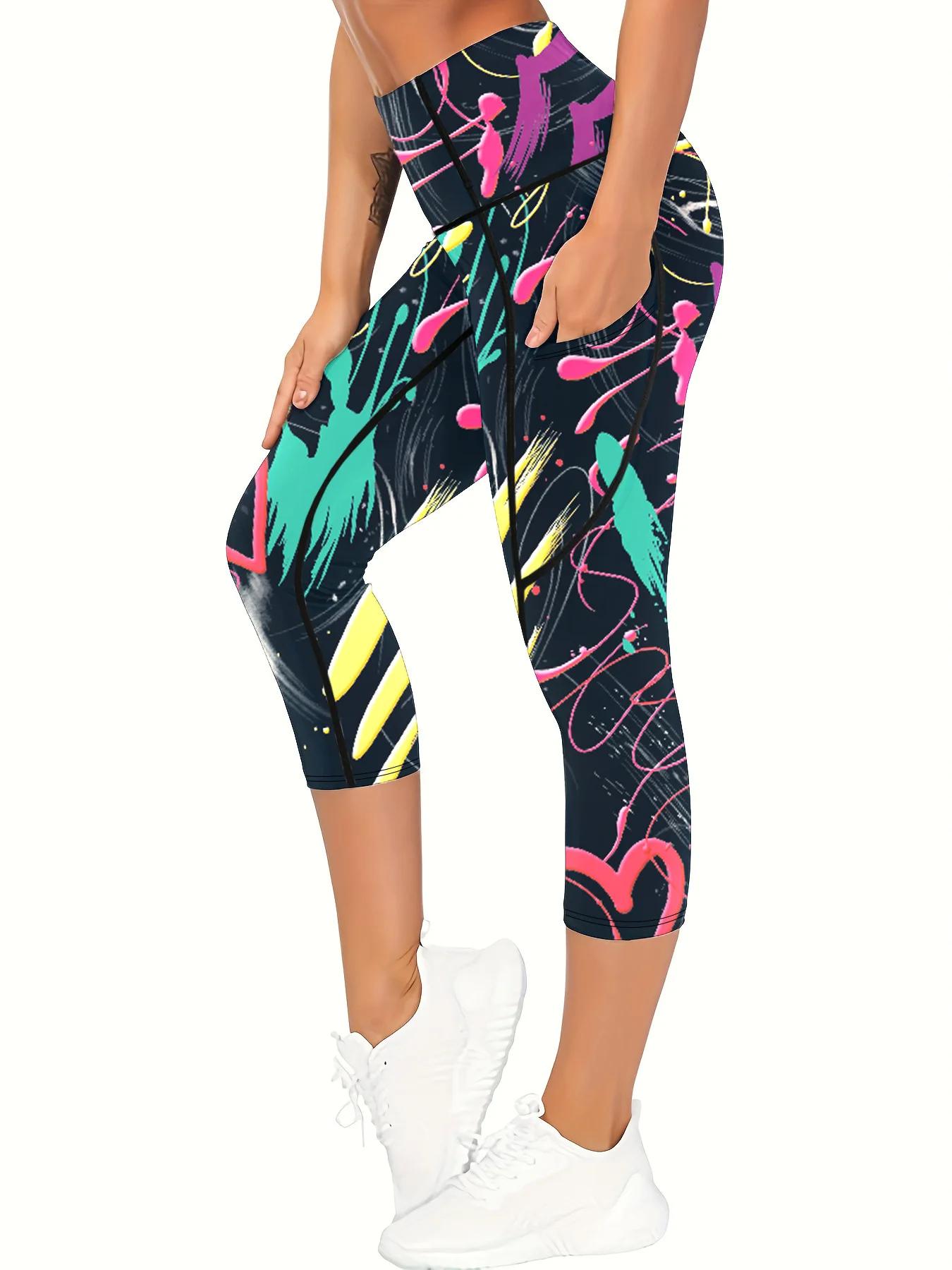 Pantalons de yoga imprimés pour femmes, pantalons de fitness taille haute et cinquants pour rehausse