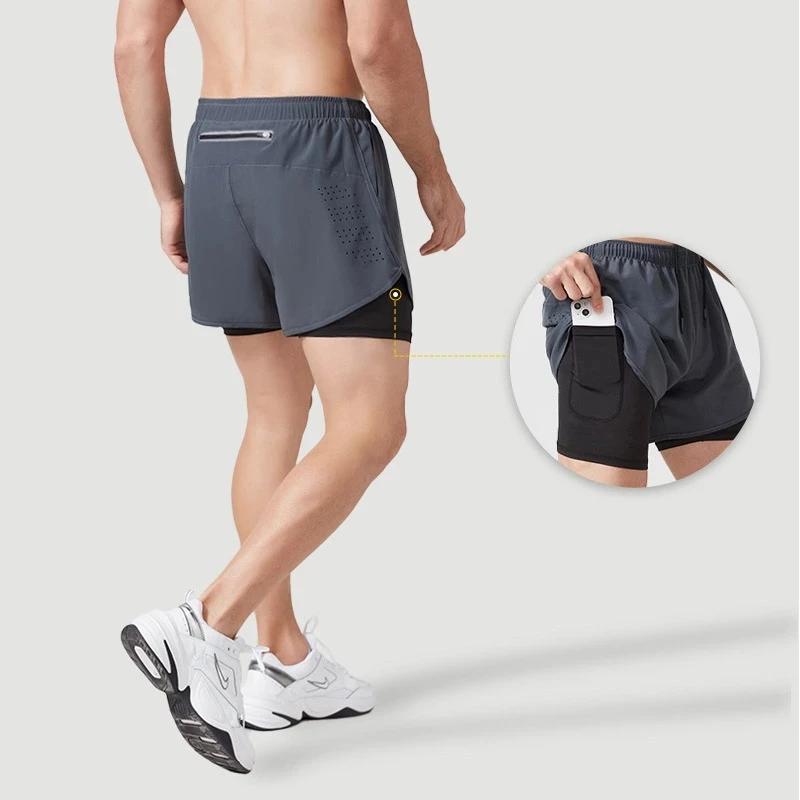 Short de course pour hommes, séchage rapide, Fitness, noir, Double couche, nouveau Sport, entraîneme